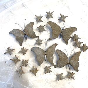Neiman Marcus German Glitter Pottery Barn Butterflies & Star Christmas decor.
